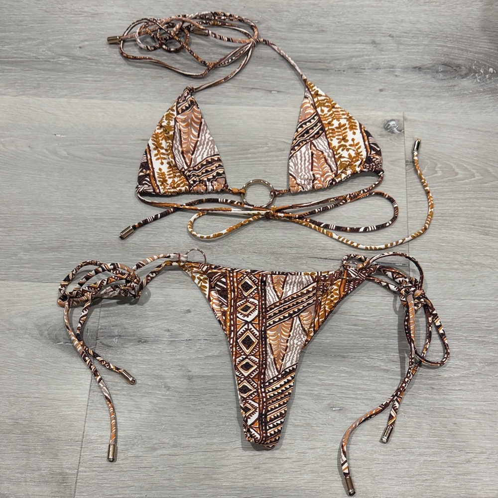 Indah Brown and Tan Patterned Bikini Set